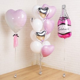 Фонтан нежно-розовый+шампанское+сердце