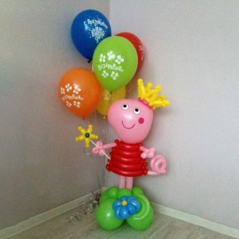 Свинка Пеппа + фонтан 5 шаров "Поздравляю"