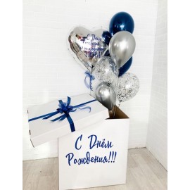 Коробка с серебряно-синим фонтаном и сердцем