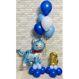 Голубая кошка+цифра+фонтан 5 шаров